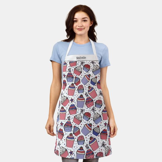 Pink Patriotic 4th of July Cupcakes Personalized Schort (Gedragen)