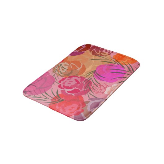 Pink pattern with flowers and plants badmat (Gekanteld)