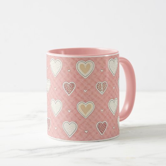 Pink Patterned Hearts Valentijnsdag Mok (Voorkant rechts)
