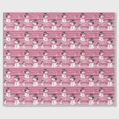 Pink Patterned Sneeuwman Cadeaupapier (Vlak)