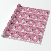 Pink Patterned Sneeuwman Cadeaupapier (Uitgerold)