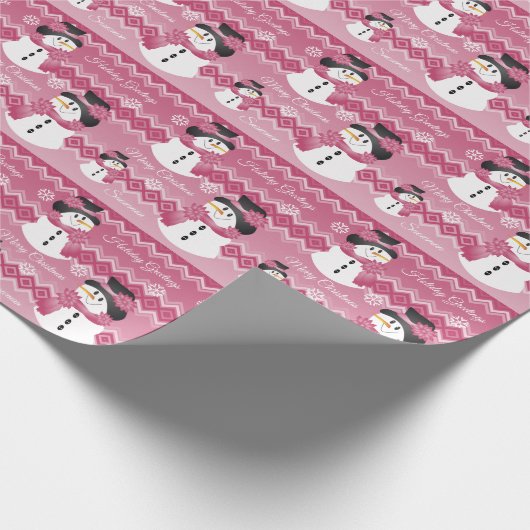Pink Patterned Sneeuwman Cadeaupapier (Hoek)