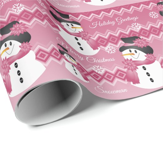 Pink Patterned Sneeuwman Cadeaupapier (Rol Hoek)