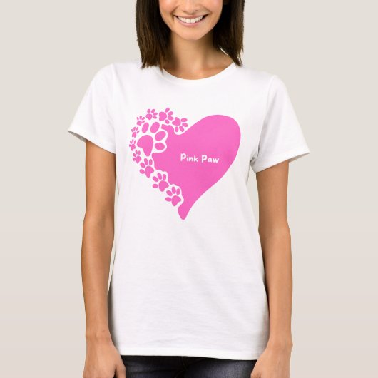 Pink paw paws heart t-shirt for cat lover women (Voorkant)