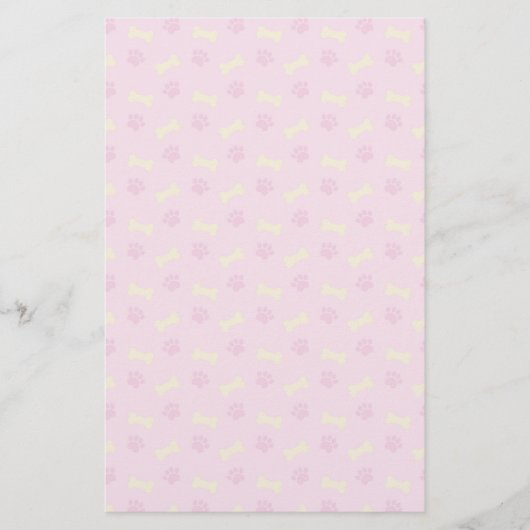 Pink Paw Print Bone Patroon Briefpapier (Voorkant)