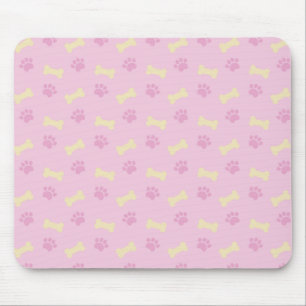 Pink Paw Print Bone Patroon Muismat