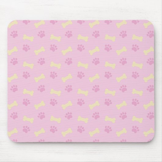 Pink Paw Print Bone Patroon Muismat (Voorkant)