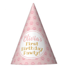 PINK PAW PRINT Girl's Birthday Paper Feesthoedjes