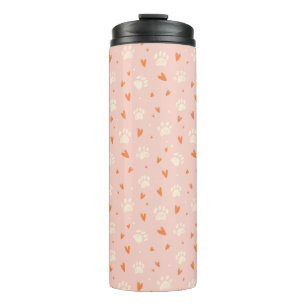 Pink Paw Print Heart Patroon Thermosbeker