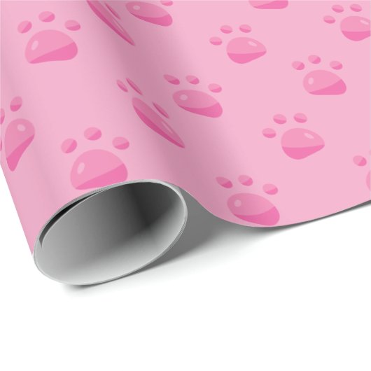 Pink Paw Prints Patroon | Achtergrond Cadeaupapier (Rol Hoek)