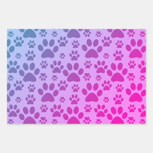 Pink Paw Prints Patroon Inpakpapier Vel (Voorkant 2)