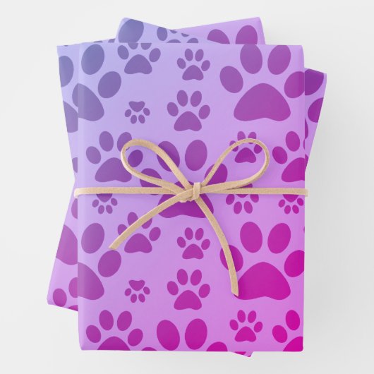 Pink Paw Prints Patroon Inpakpapier Vel (In situ)