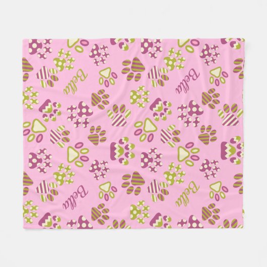 Pink Paws Hond's Fleece Deken (Voorkant (Horizontaal))