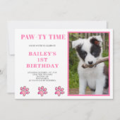 Pink Pawty Time Dog Birthday Kaart (Voorkant)
