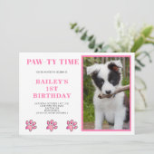 Pink Pawty Time Dog Birthday Kaart (Staand voorkant)