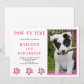 Pink Pawty Time Dog Birthday Kaart (Voorkant / Achterkant)