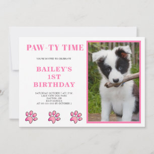Pink Pawty Time Dog Birthday Kaart