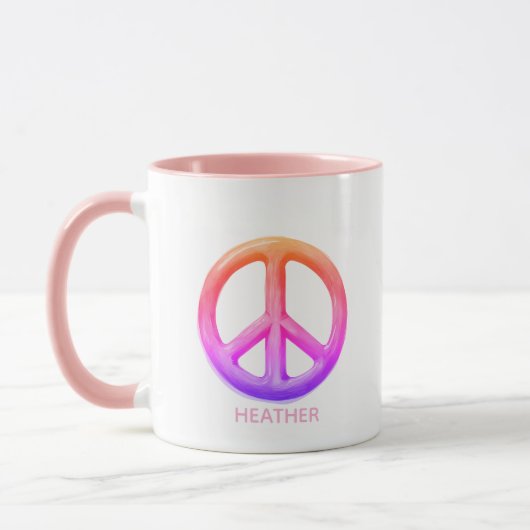 Pink Peace Hot Beverage Mug Custom Name Fun Gift  Mok (Links)