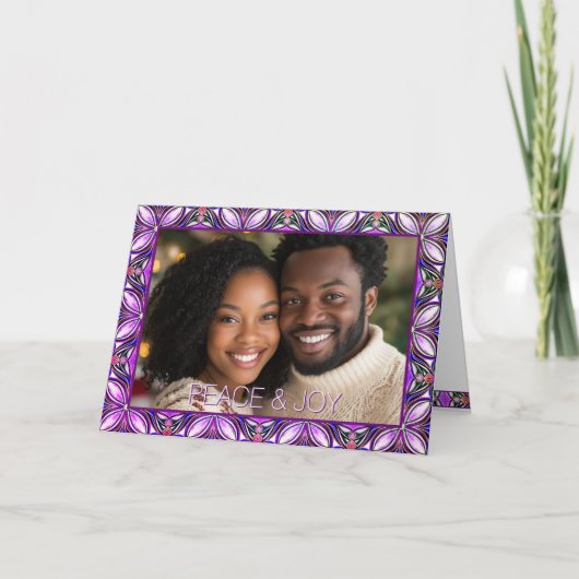 Pink Peace & Joy Foto van Kerstmis Kaart (Voorkant)