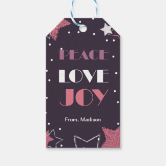 Pink Peace Love Joy Christmas Gift Label Cadeaulabel