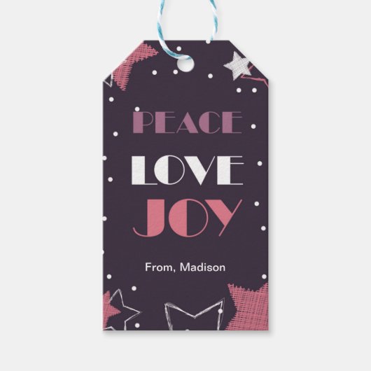 Pink Peace Love Joy Christmas Gift Label Cadeaulabel (Voorkant)
