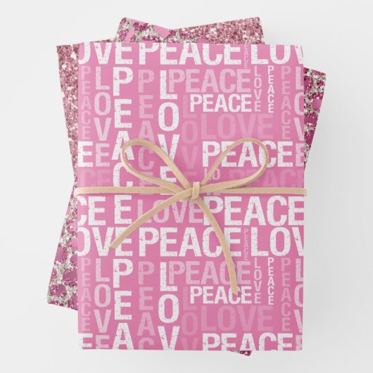 Pink Peace Love Leopard Glitter Inpakpapier Vel (In situ)