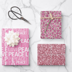 Pink Peace Love Leopard Glitter Inpakpapier Vel