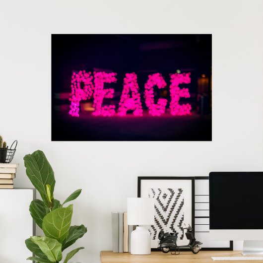 PINK "PEACE" NEON LIGHT SIGN POSTER (Thuiskantoor)