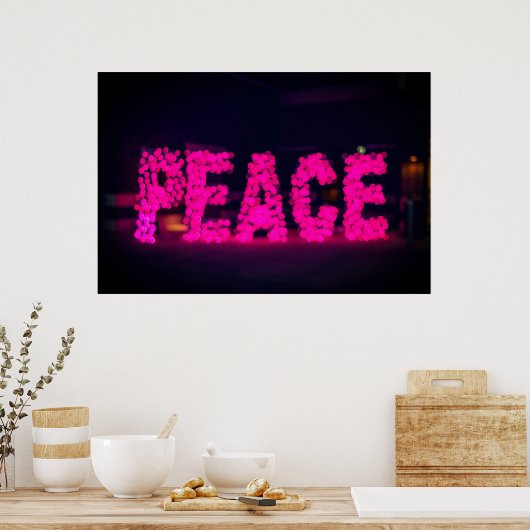 PINK "PEACE" NEON LIGHT SIGN POSTER (Keuken)