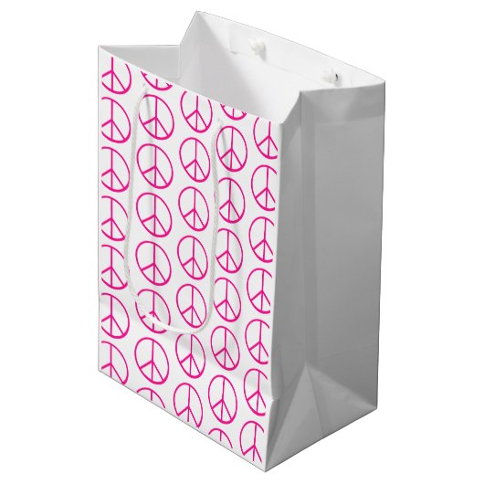 Pink Peace Sign Gift Wrap Medium Cadeauzakje (Voorkant Gekanteld)