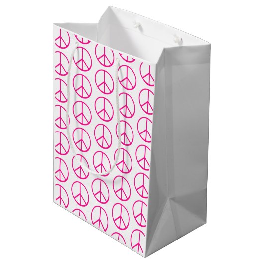 Pink Peace Sign Gift Wrap Medium Cadeauzakje (Achterkant Gekanteld)