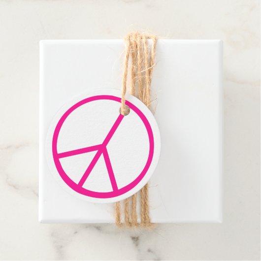 Pink Peace Sign Groovy Gift Wrap Bedankjes Labels (In situ)