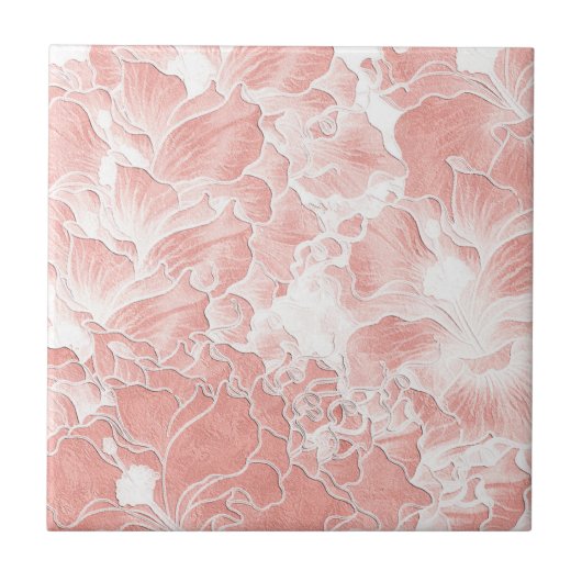 Pink, Peach, and White Floral Pattern Tile Tegeltje (Voorkant)