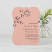 Pink Peach Blossom Sakura Chinese Weddenschap Invi Kaart (Staand voorkant)