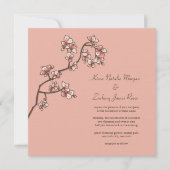 Pink Peach Blossom Sakura Chinese Weddenschap Invi Kaart (Voorkant)