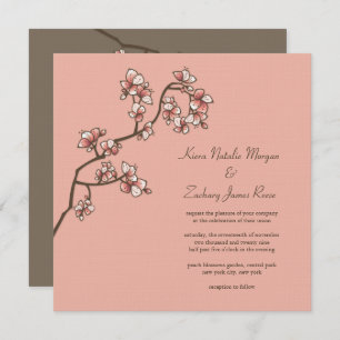 Pink Peach Blossom Sakura Chinese Weddenschap Invi Kaart