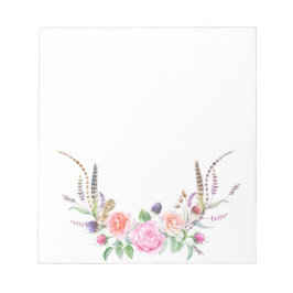 Pink Peach Blue Floral Berries Feathers Notitieblok