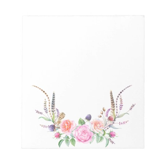Pink Peach Blue Floral Berries Feathers Notitieblok (Voorkant)