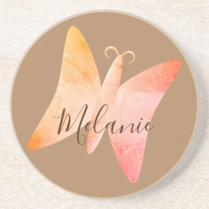 Pink Peach Butterfly Aangepast Onderzetter