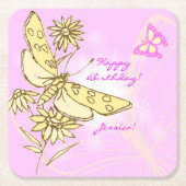 Pink Peach Butterfly Kartonnen Onderzetters (Voorkant)