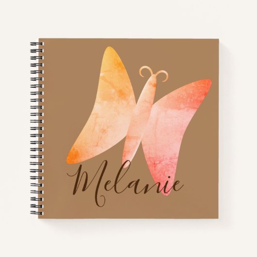 Pink Peach Butterfly Personalized Spiral Notitiebo Notitieboek (Voorkant)
