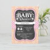 Pink Peach Chalkboard Floral Baby shower Invite Kaart (Staand voorkant)