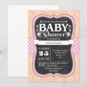 Pink Peach Chalkboard Floral Baby shower Invite Kaart (Voorkant / Achterkant)
