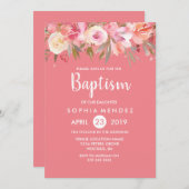 Pink Peach Coral Waterverf Baptisme Invite Kaart (Voorkant / Achterkant)