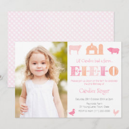 Pink Peach EIO Petting Zoo Girl Birthday Party Kaart