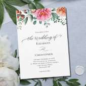 Pink Peach Floral Greenery Calligraphy Wedding Kaart