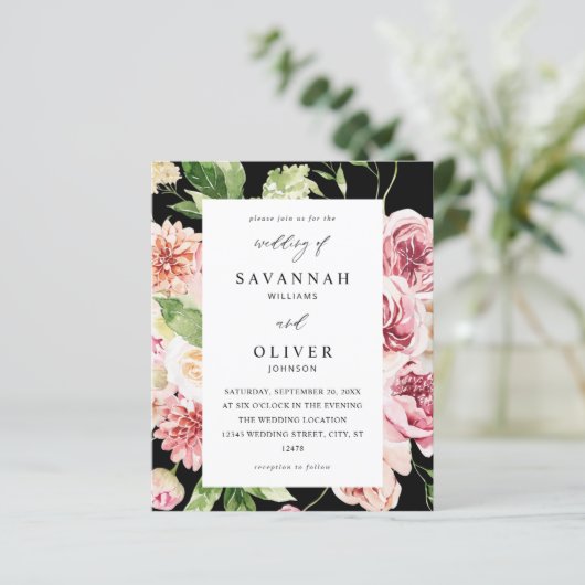 Pink & Peach Floral & Greenery Wedding Blac (Staand voorkant)