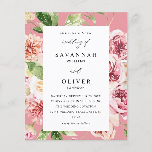 Pink & Peach Floral & Greenery Wedding Pink Flyer (Voorkant)