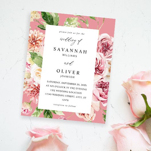 Pink & Peach Floral & Greenery Wedding Pink Flyer