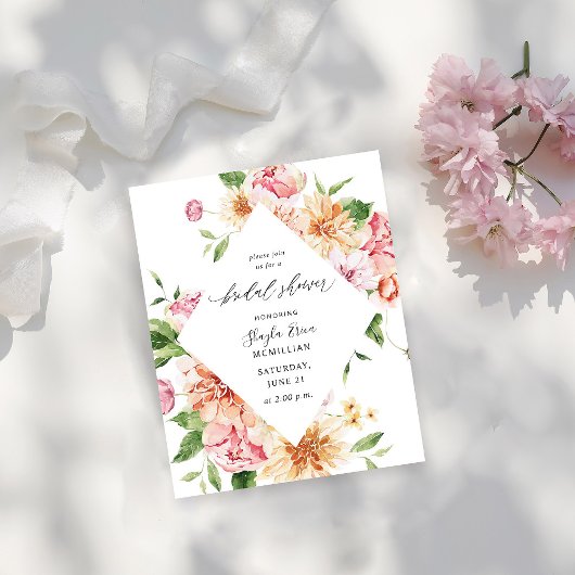 Pink & Peach Floral & Groener Vrijgezellenfeest Flyer